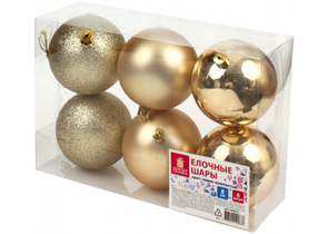 Набор шаров елочных Trio «Золотая сказка» (пластик), 6 шт., диаметр 8 см, темное золото Набор шаров елочных Trio «Золотая сказка» (пластик), 6 шт., диаметр 8 см, темное золото