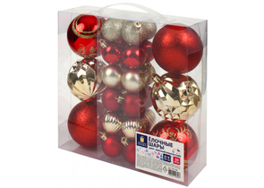 Набор шаров елочных Red/Gold «Золотая сказка» (пластик), 30 шт., диаметр 8 см/4 см, красные/золотистые Набор шаров елочных Red/Gold «Золотая сказка» (пластик), 30 шт., диаметр 8 см/4 см, красные/золотистые