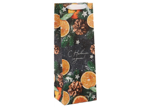 Пакет бумажный крафтовый Sima-Land, 13×35×10 см, «Новогоднее настроение» (под бутылку)