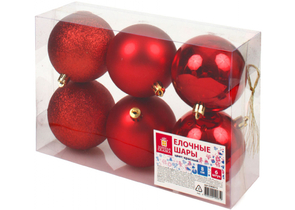 Набор шаров елочных Trio «Золотая сказка» (пластик), 6 шт., диаметр 8 см, красные Набор шаров елочных Trio «Золотая сказка» (пластик), 6 шт., диаметр 8 см, красные