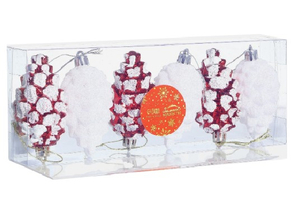 Набор елочных игрушек «Шишки ассорти», 6 шт., 9,5×4,5 см, красный с белым Набор елочных игрушек «Шишки ассорти», 6 шт., 9,5×4,5 см, красный с белым