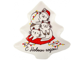 Подставка под чайные пакетики керамическая «С Новым годом. Котики», 8,7×8,5 см Подставка под чайные пакетики керамическая «С Новым годом. Котики», 8,7×8,5 см