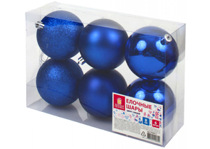 Набор шаров елочных Trio «Золотая сказка» (пластик), 6 шт., диаметр 8 см, синие Набор шаров елочных Trio «Золотая сказка» (пластик), 6 шт., диаметр 8 см, синие