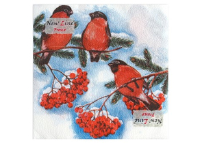 Салфетки сервировочные New Line Fresco, 33×33 см, 20 шт., «Снегири» Салфетки сервировочные New Line Fresco, 33×33 см, 20 шт., «Снегири»
