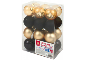 Набор шаров елочных Eden Colors «Золотая сказка» (пластик), 24 шт., диаметр 5 см, золотистый/черный Набор шаров елочных Eden Colors «Золотая сказка» (пластик), 24 шт., диаметр 5 см, золотистый/черный