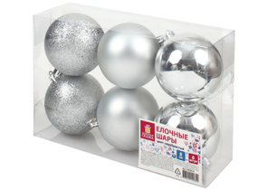 Набор шаров елочных Trio «Золотая сказка» (пластик), 6 шт., диаметр 8 см, серебристые Набор шаров елочных Trio «Золотая сказка» (пластик), 6 шт., диаметр 8 см, серебристые